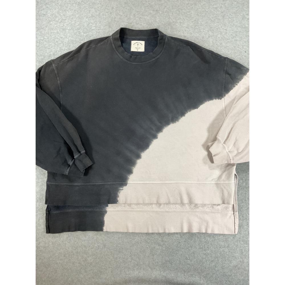 Electric & Rose Womens XS Two Tone Hand Dyed Oversz Sweatshirt Black Beige 2802